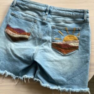 Driftwood Sunrise Embroidered Denim Shorts